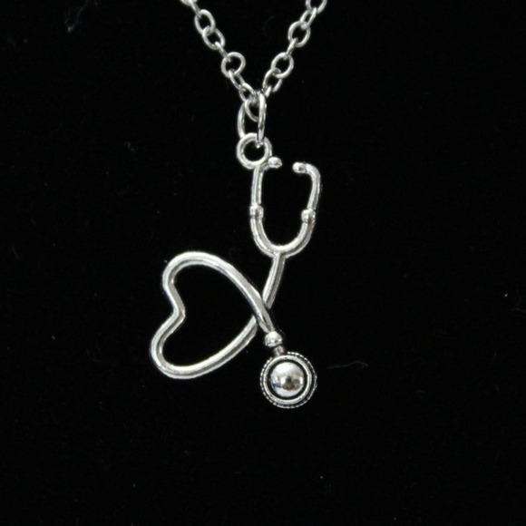 New Fashion Silver Tone Necklace with Stethoscope, Heartbeat and Heart N105 - Picture 4 of 5
